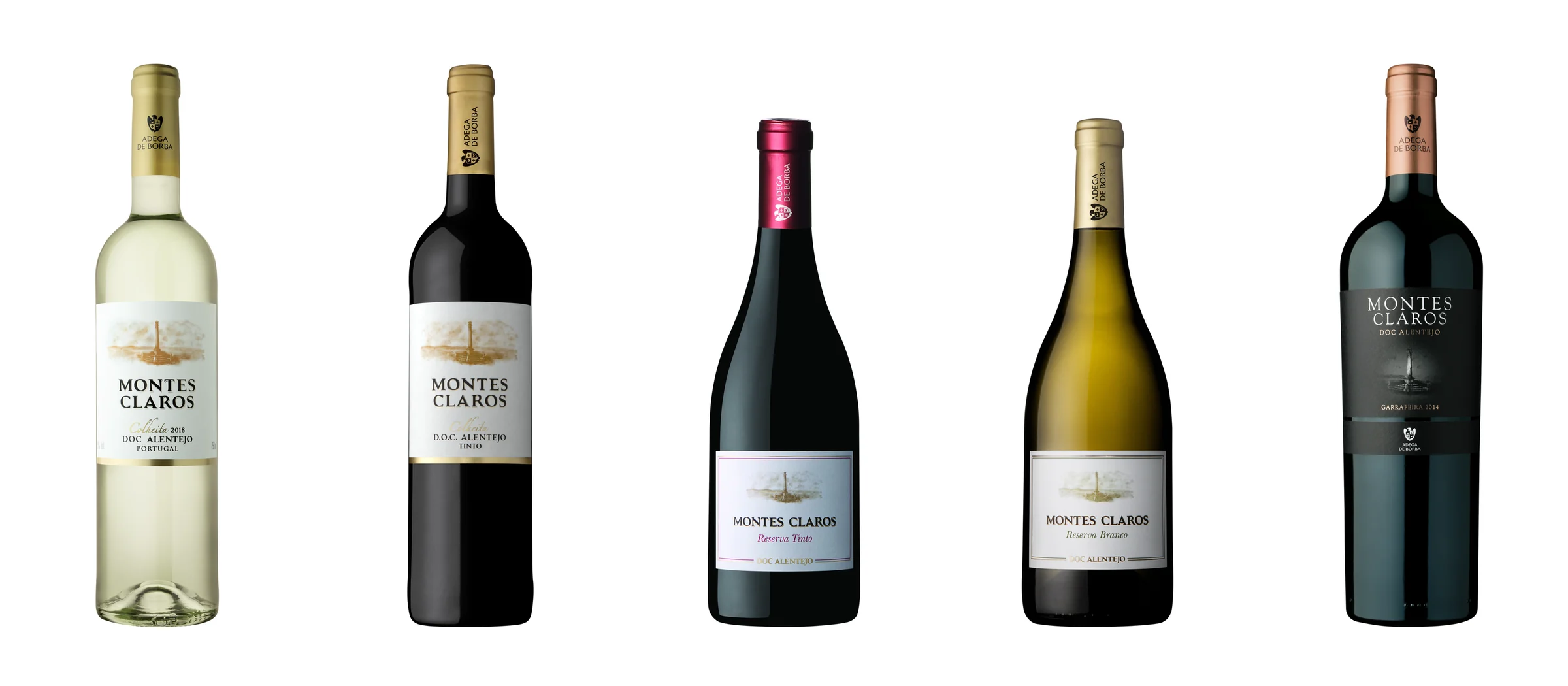 Etykiety Montes Claros sprzed zmiany: Colheita branco i tinto, Reserva tinto i branco, Garrafeira