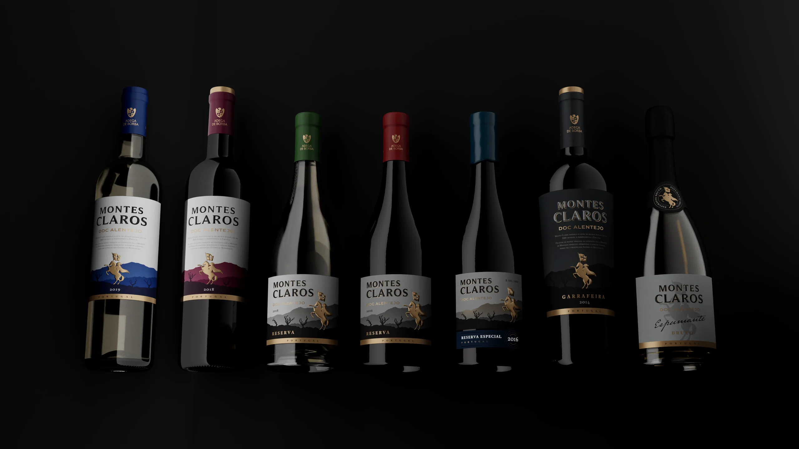 Linia Montes Claros: Colheita branco i tinto, Reserva branco i tinto, Reserva Especial, Garrafeira i Espumante